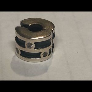 Pandora 925 silver bead charm clip with CZs